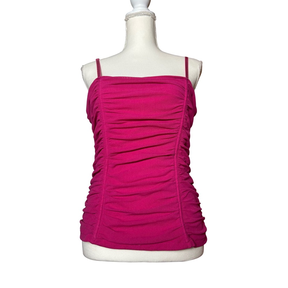 Y2K Corset Pink Black Ruched McBling‎ Tank Top Cami Goth Fitted Girly